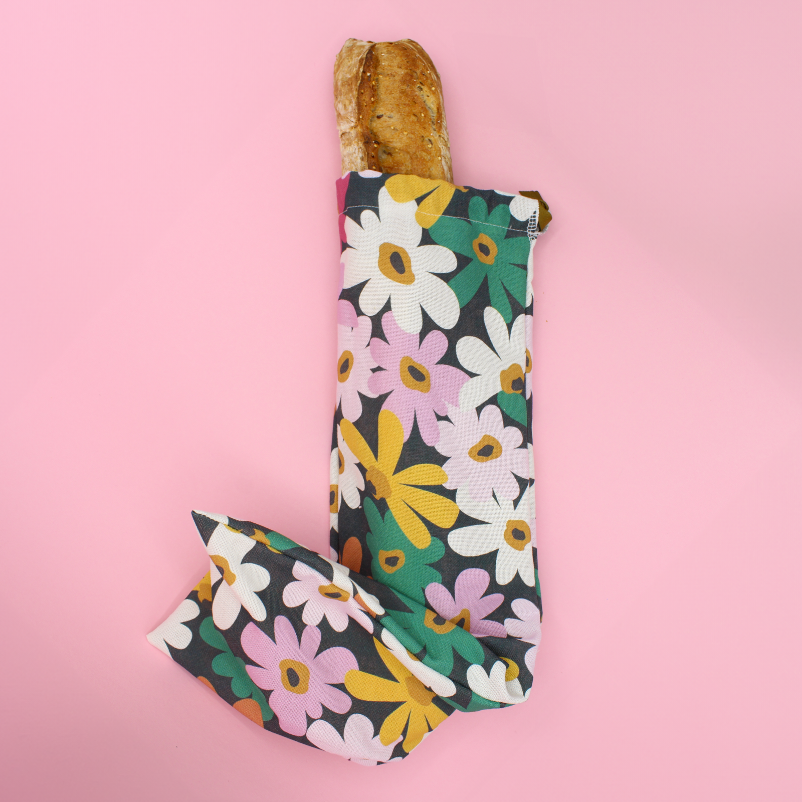 Machatatelier - Vente Pains/tortillas - Sac à baguette en coton épais - grosses fleurs1