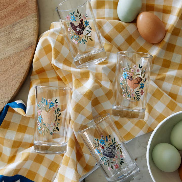 Paper Farm Press - Wholesale Drinking Glass/Cup - Sussex Chicken Folk Floral Mini Juice Glass