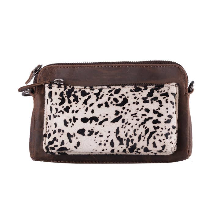 Arrigo – wholesale Axelväska - Dam – Crossbody Axelremsväska Mörkbrunt Läder - 8 djur tryck