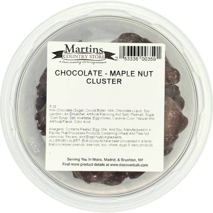 Martin's Country Store LLC - Wholesale Chocolate Covered Sweets - CHOCOLATE MAPLE NUT CLUSTER 8oz