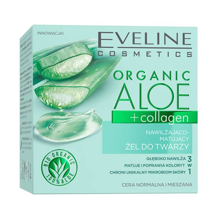Gel hydratant et matifiant pour le visage à l'aloès et au collagène biologiques pour la vente par Eveline Cosmetics