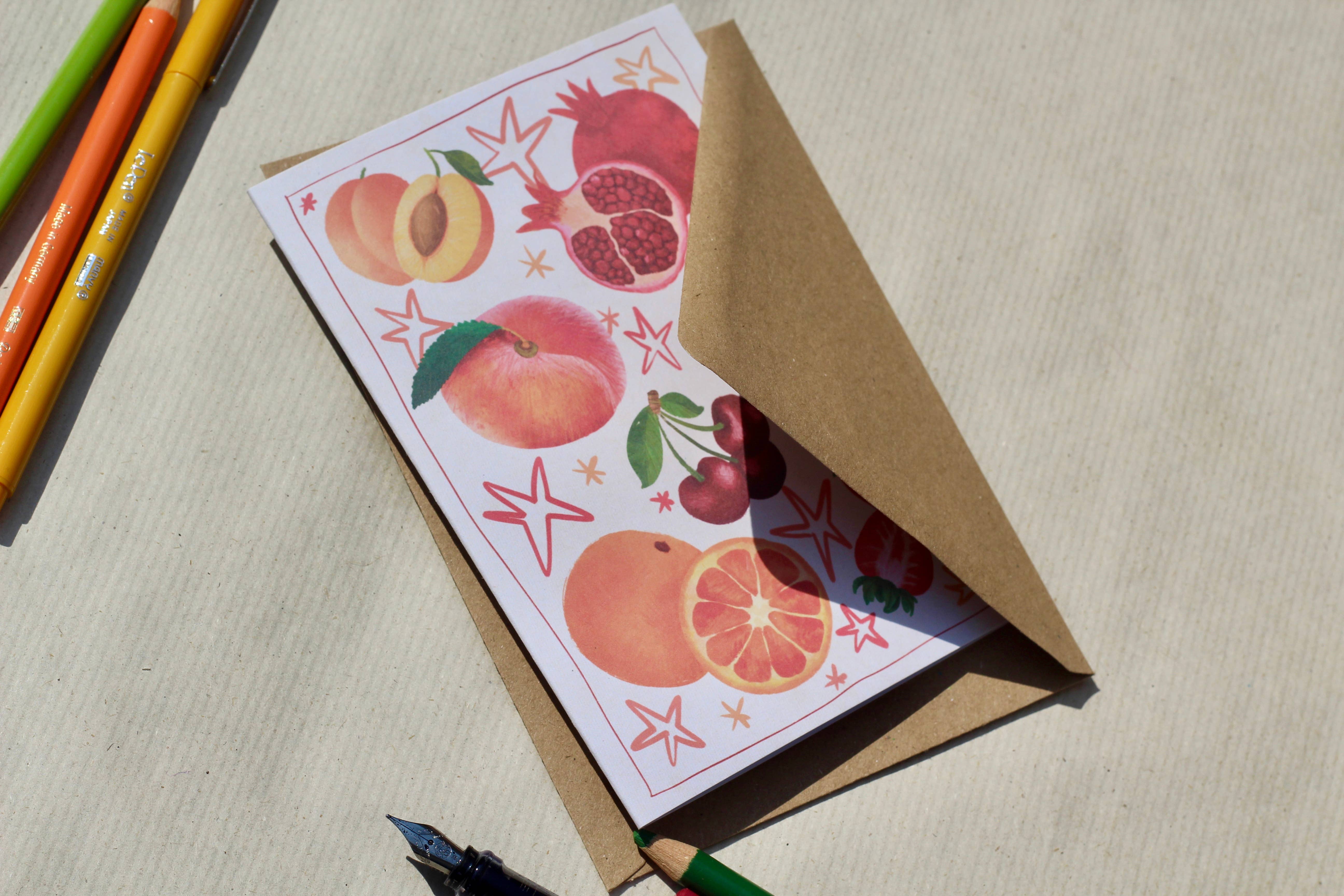 Josie Makes Stuff – Cartão de saudação diária por atacado – Frutado - Cartão de arte de mercearia1