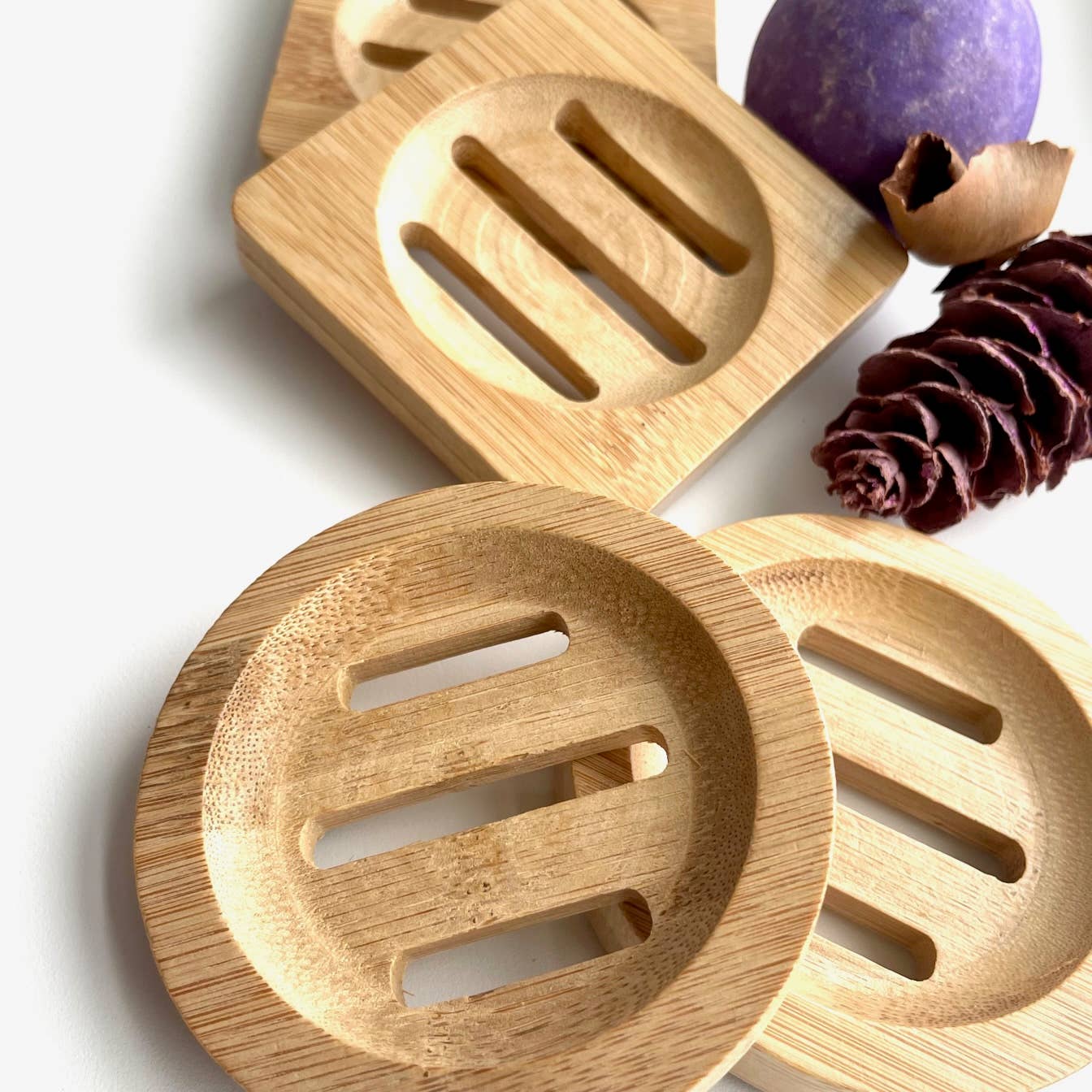 Ani’s Market LLC - Wholesale Bath Soap Dish - Bamboo Wood Tray for Soap, Shower Steamers Round Square 3"10