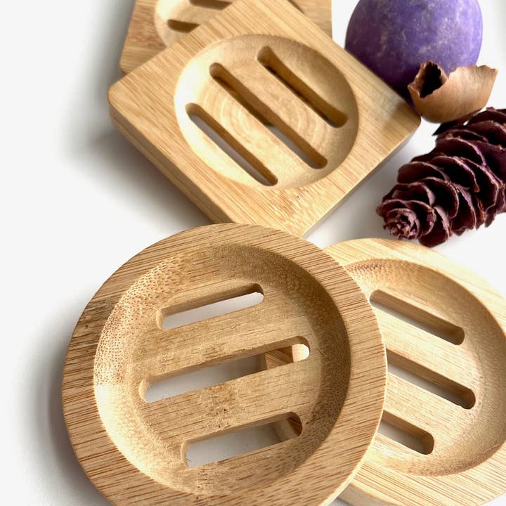 Ani’s Market LLC - Wholesale Bath Soap Dish - Bamboo Wood Tray for Soap, Shower Steamers Round Square 3"10