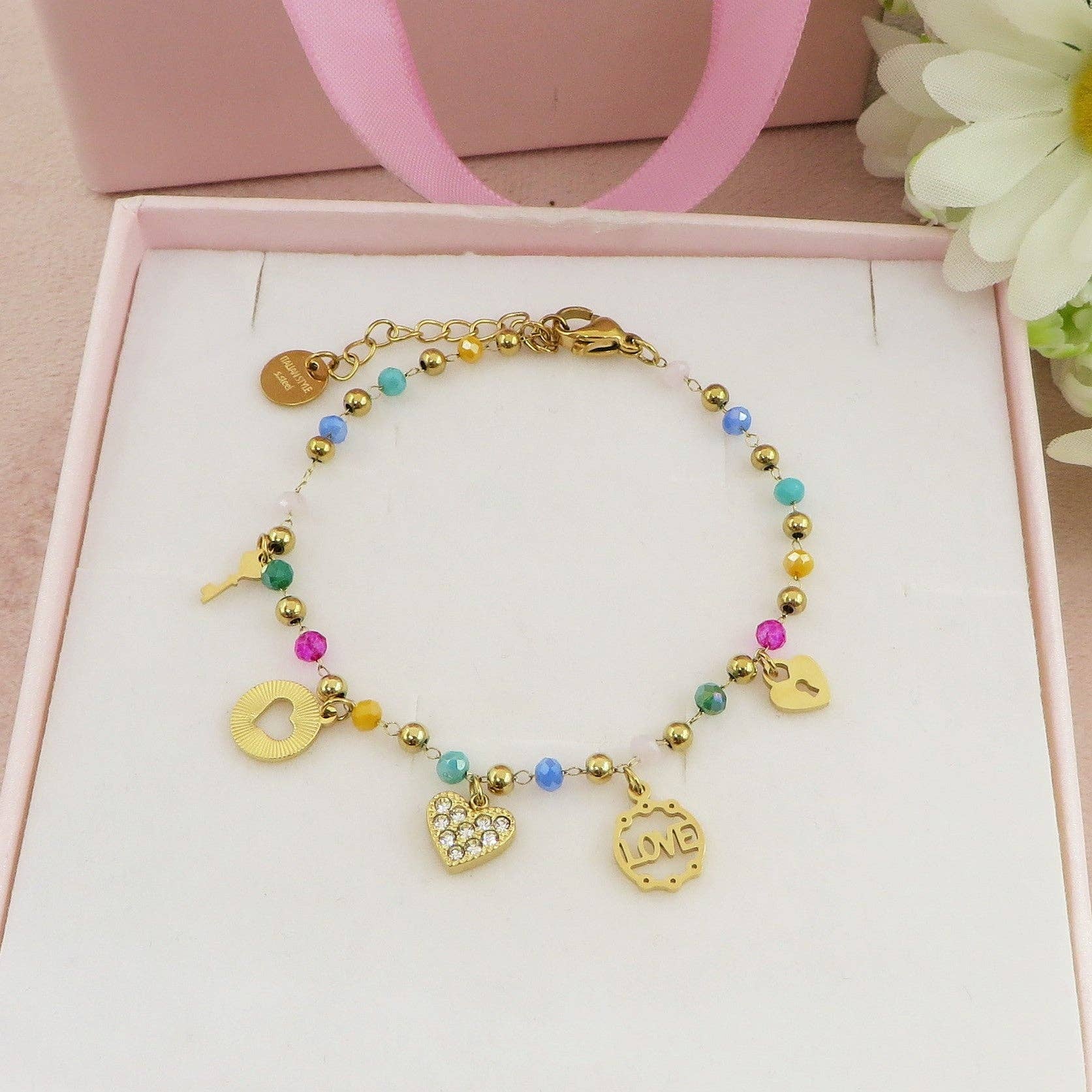 Daemon srls - Wholesale Charm/Dangle Bracelet - SOPHIE Bracciale ~ ACCIAIO INOSSIDABILE ~ Bracciale con charms e cristalli0