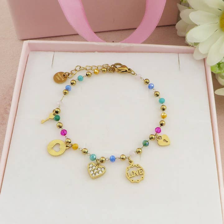 Daemon srls - Wholesale Charm/Dangle Bracelet - SOPHIE Bracciale ~ ACCIAIO INOSSIDABILE ~ Bracciale con charms e cristalli