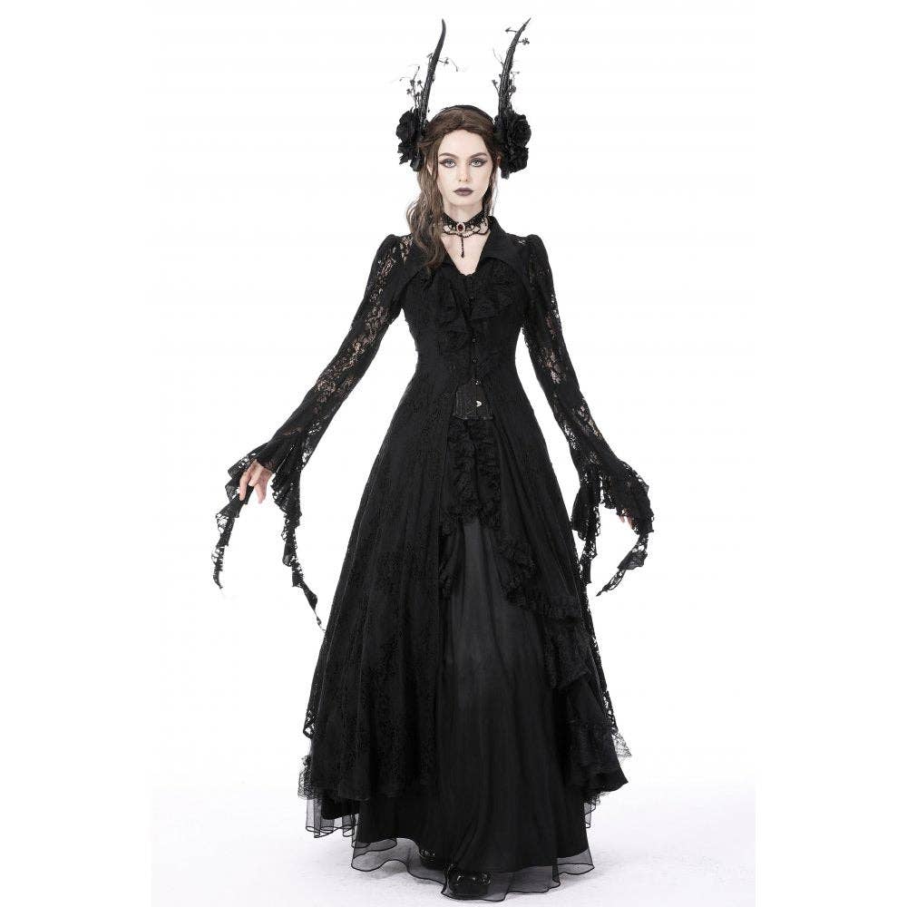 Necessary Evil (Kate's Clothing Ltd T/As) - Wholesale Coat - Women's - Dark In Love Livvy Lace Coat - Women's Gothic Jacket with Pointed Collar and Ruffles6