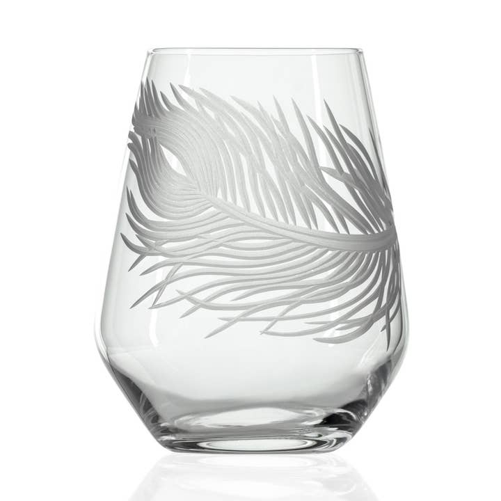 Peacock Stemless Wine Glass 18oz for wholesale by Rolf Glass