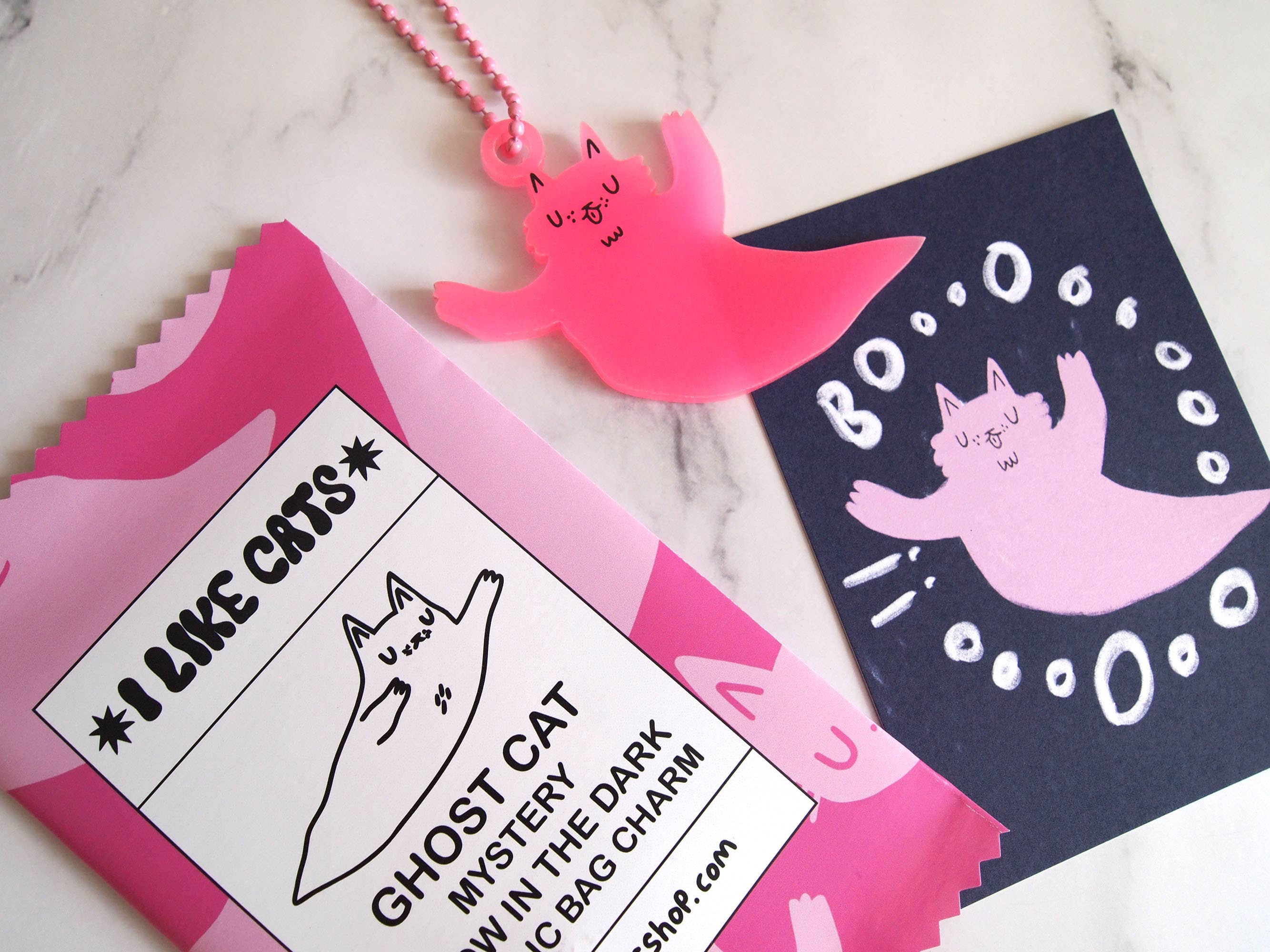 I LIKE CATS – wholesale Keychain – Women's – Blind bag Halloween ghost bag charm, glow in the dark pink4