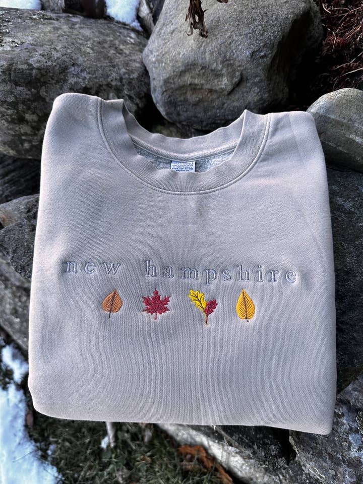 New Hampshire Leaves Embroidered Crew Sweatshirt for wholesale by Woods & Sea