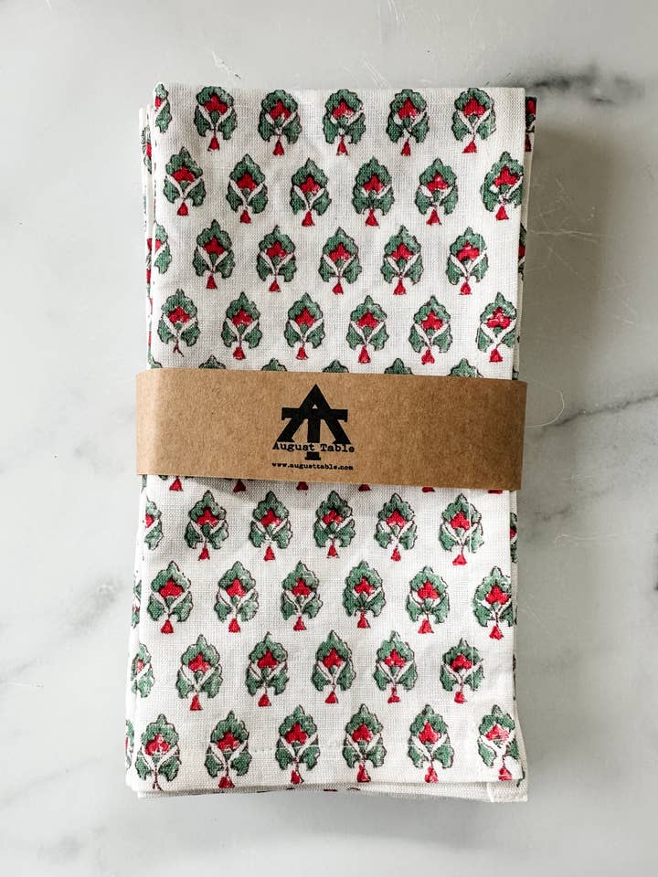 Trillium Napkins in Red and Green Cotton | Linen blend for wholesale by August Table