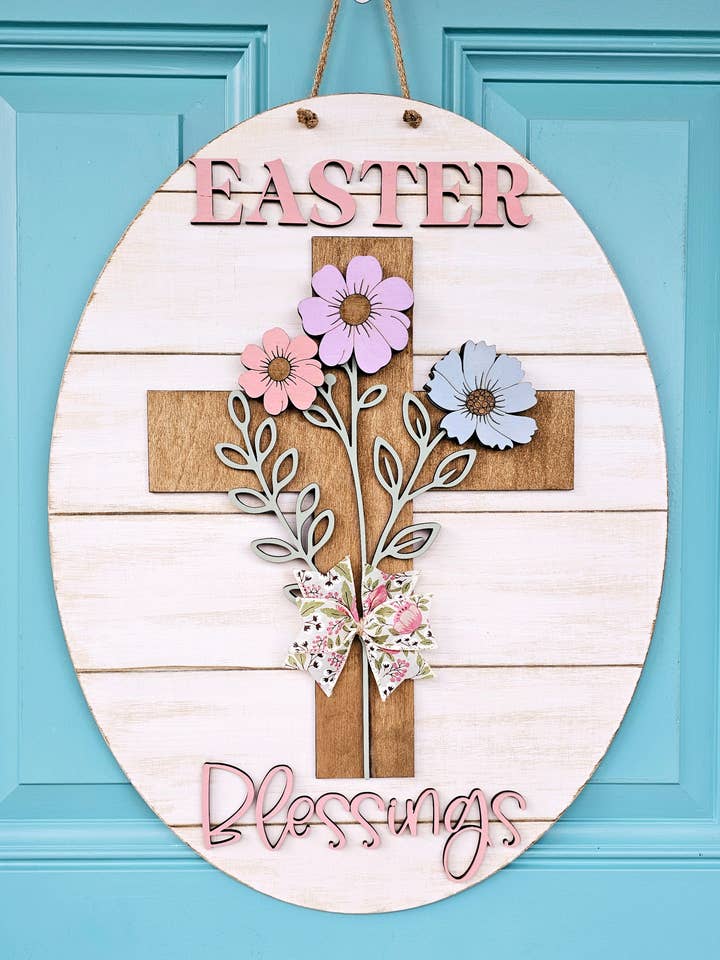 DIY Easter Blessings Floral Cross Door Hanger for wholesale by Teal Moon Creations