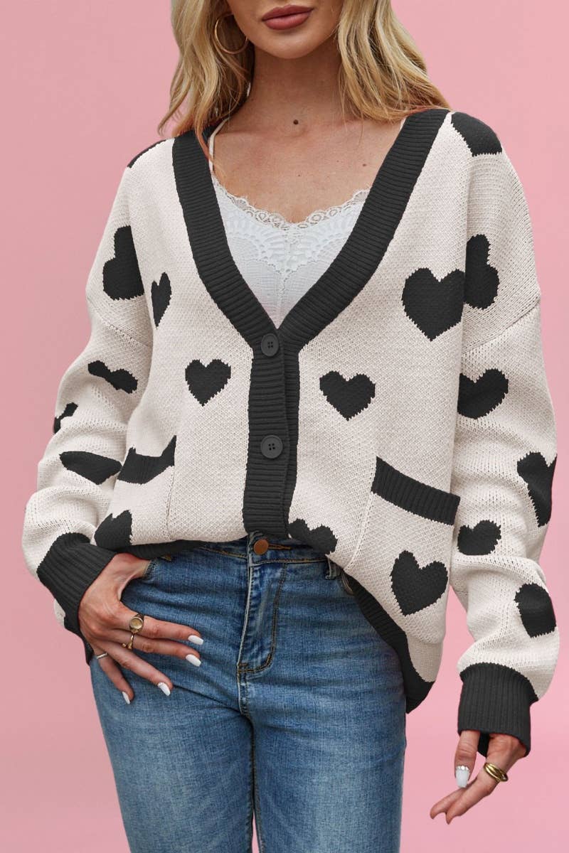 NINEXIS - Wholesale Cardigan - Women's - CWOCAL1824_V-NECK LOVE BUTTON UP SWEATER CARDIGAN9