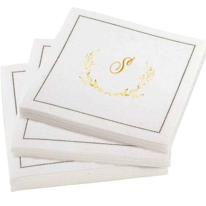 Monogrammed letter "S" Cream Cotton Cocktail Napkins 48 Unit for wholesale by MY DRAP