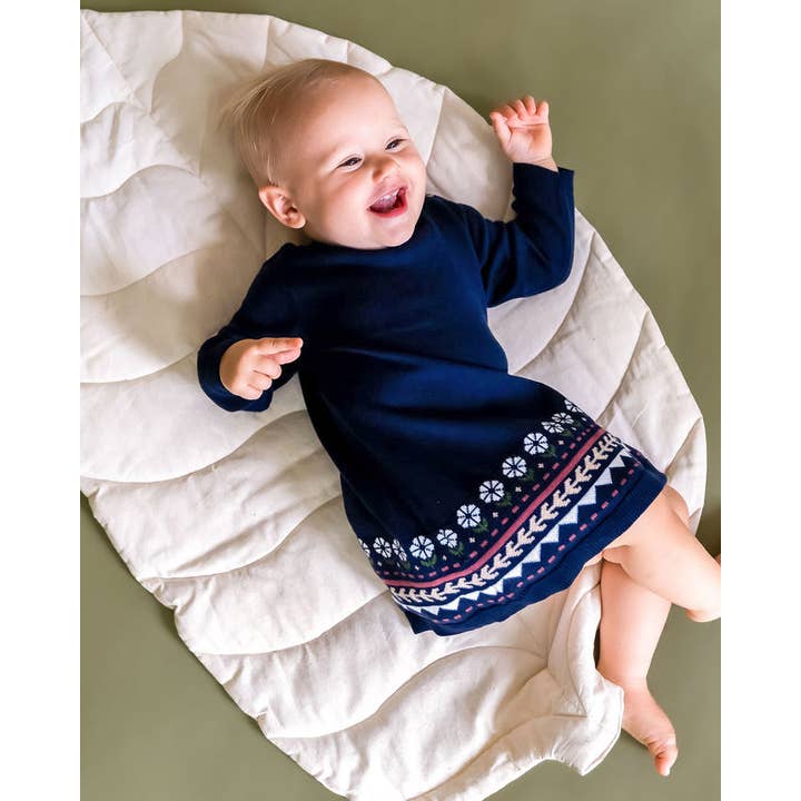 Fair Isle Baby Girl Sweater Knit Dress (Organic Cotton) for wholesale by Viverano Organics