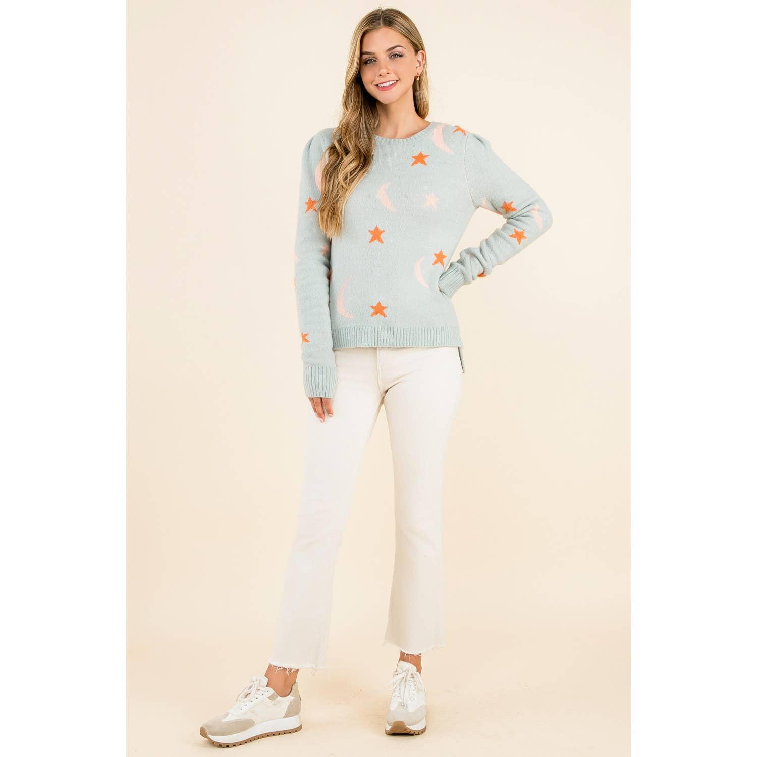 BLEU CLAIR Pull Tricoté Étoile et Lune en vente sur Faire2