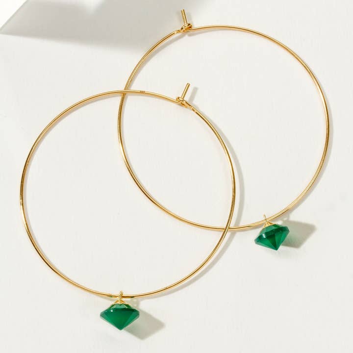 Luna Norte - Wholesale Hoop Earrings - 14Kt Sterling Silver Sightings Hoop Earring - Green Chalcedony