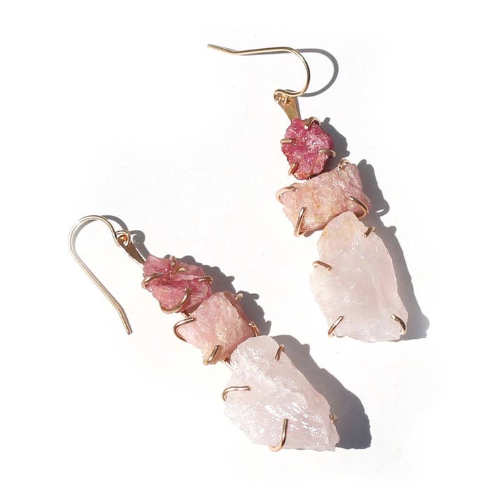Pendientes Escalera Espinela rosa y Cuarzo rosa para venta al por mayor de Alana Douvros Jewellery