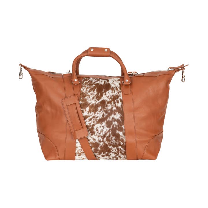 Outback Hair-On Duffle – Tan Leather & Cowhide Travel Bag for wholesale by Greenwood Leather AU