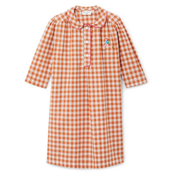 Vestido xadrez laranja para festa no jardim infantil por atacado de Sylvie Thiriez