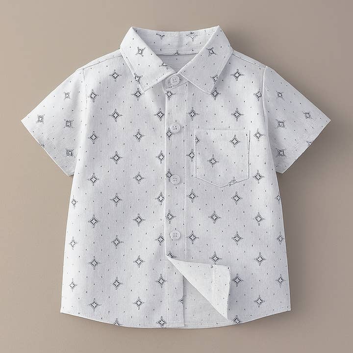 White Sun Boy Cotton Button-Down Shirt - Sizes 6M-5T for wholesale by Fennco Styles