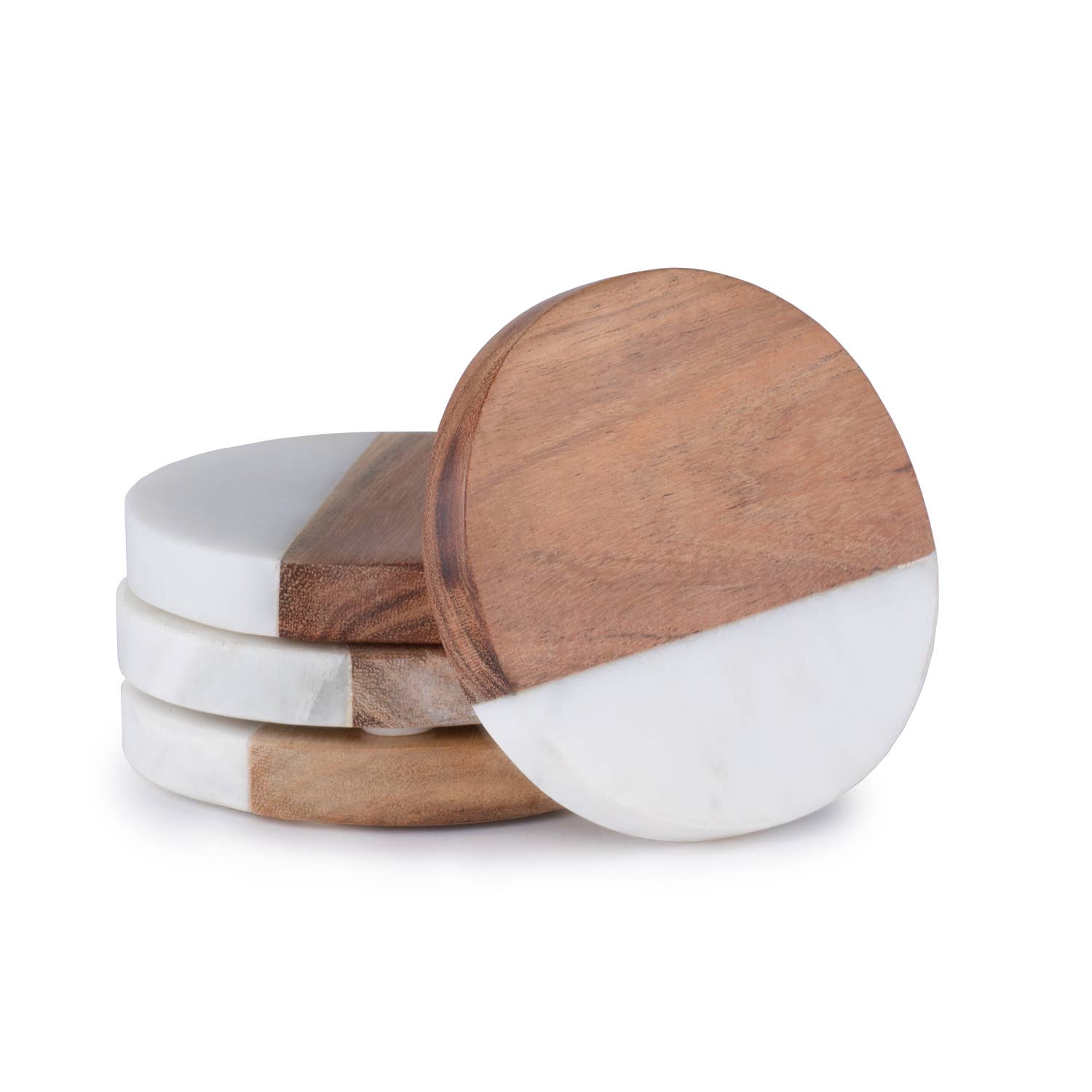 CounterArt/Highland Home/Thirstystone - Wholesale Coasters - Thirstystone Acacia Wood Coasters with White Marble Accents0