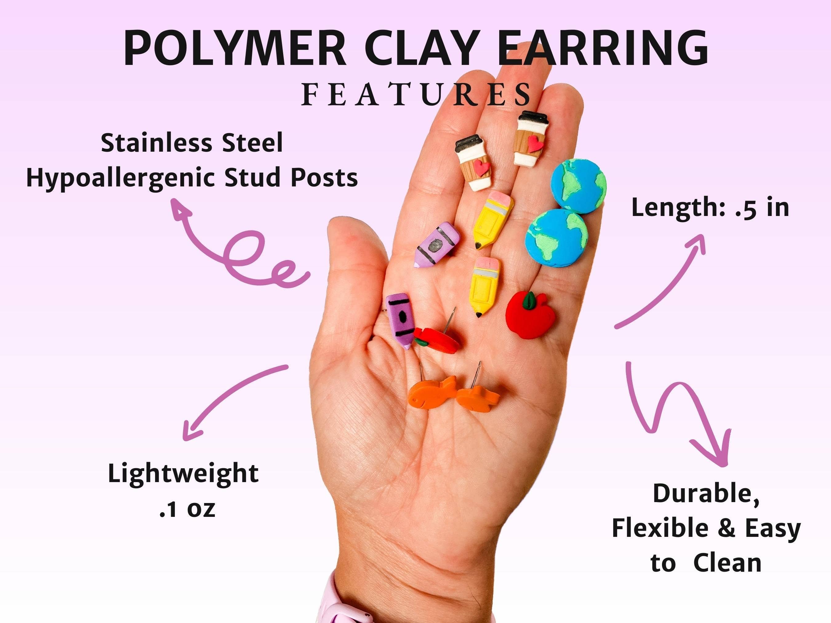 Lauren Likes Art - Wholesale Stud/Post Earrings - Polymer Clay Colorful Apple Teacher Stud Earrings7