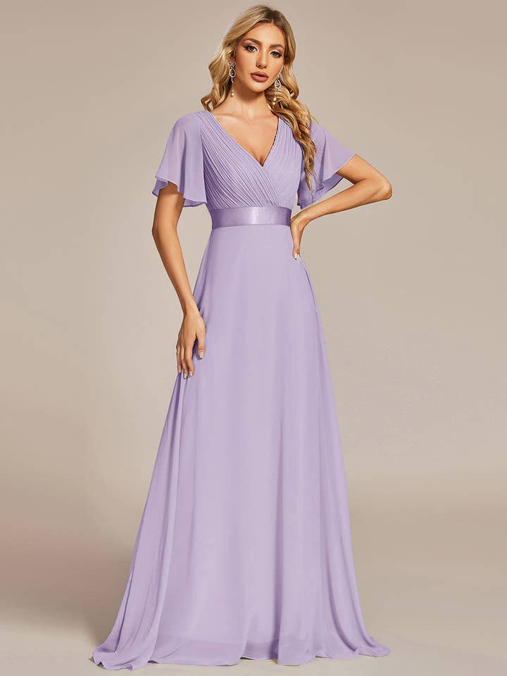 Ever-Pretty - Wholesale Gown – Women's - Double V-Neck Ruffles Chiffon Bridesmaid Dress62