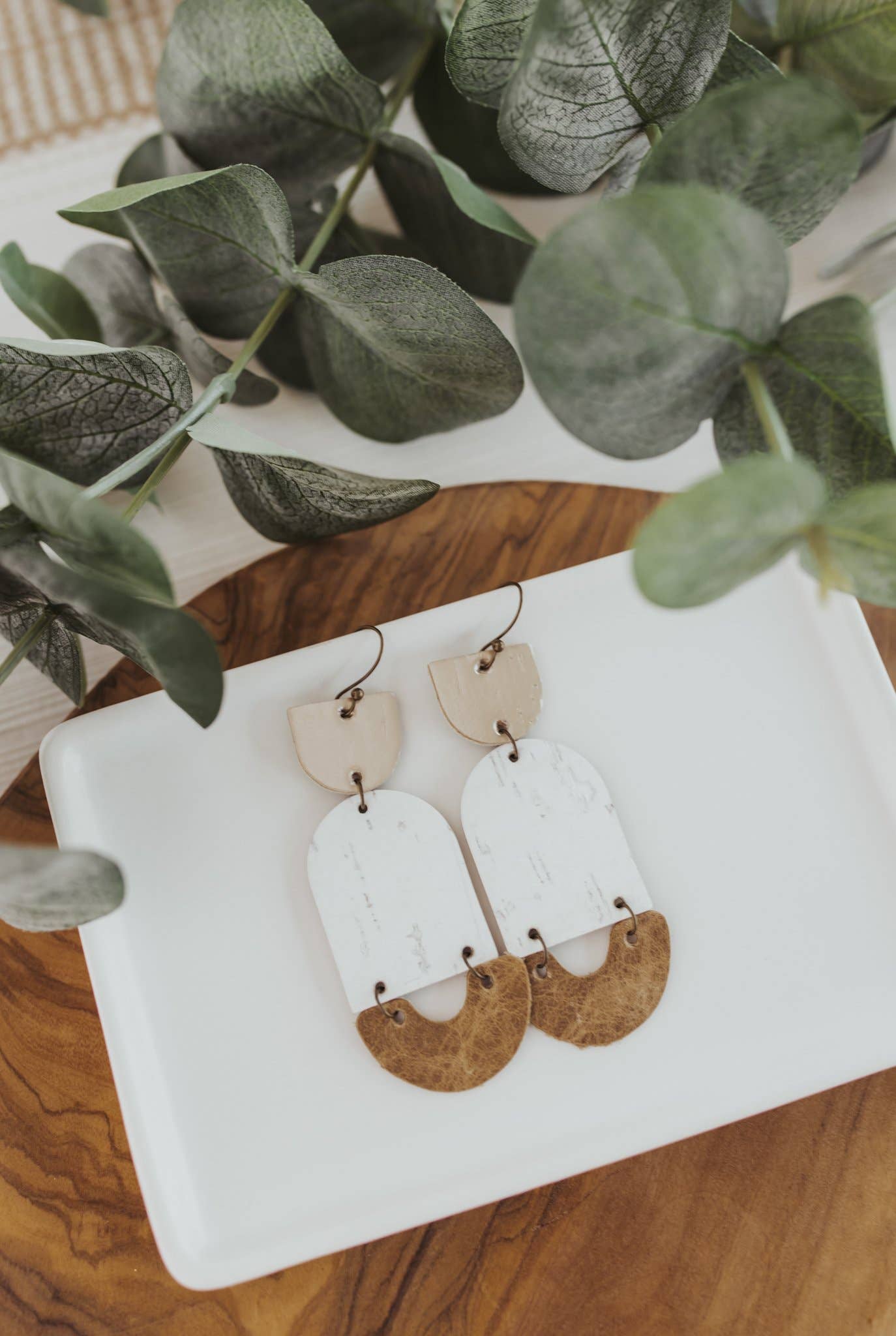 Anabelle+Oak - Wholesale Dangle Earrings - Neutral Geometric Drops | handmade leather cork earrings2