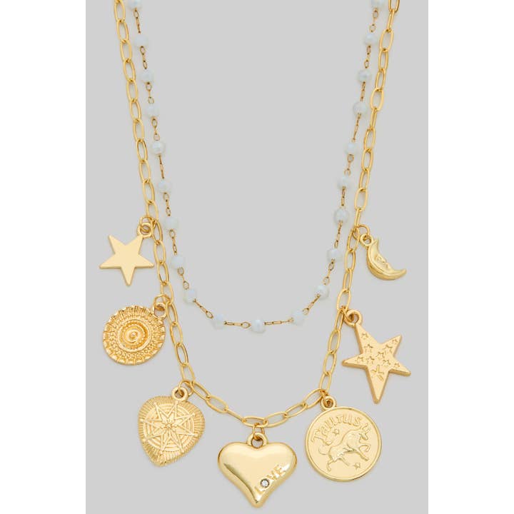 MULTI CHARMS BEADED LAYERED NECKLACE for wholesale by Girly