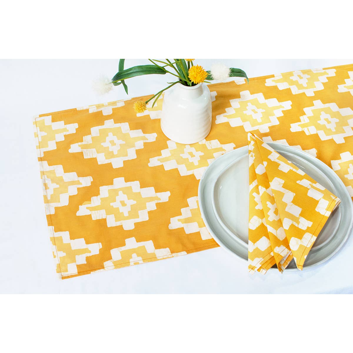 Global Mamas - Wholesale Table Runner - Table Runner-Short: Ikat - Gold-Organic0