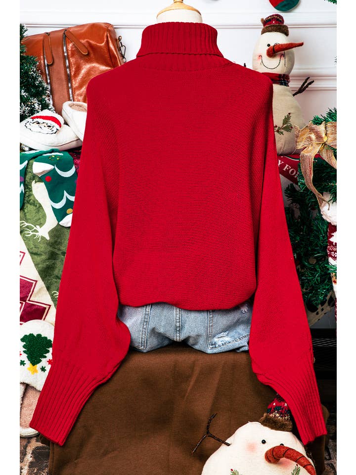 fashionworks - Wholesale Knit Sweater - Women's - Merry Letter Embroidered High Neck Christmas Sweater*S-2XL