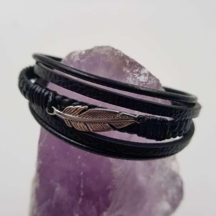 Pulsera de piel de pluma con cierre magnético para venta al por mayor de magnolia jewelry