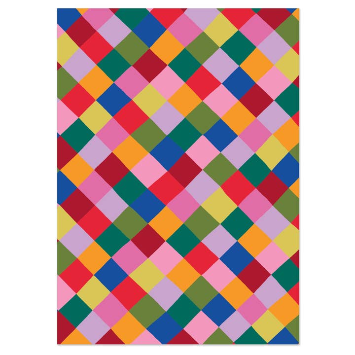Raspberry Blossom - Wholesale Flat Wrap - Christmas Harlequin Flat Wrap Wrapping Paper