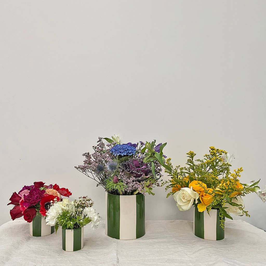 Set of 4 green striped pots D14 H14cm for wholesale on Faire4