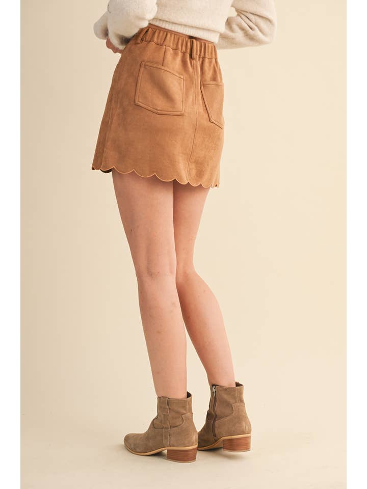 Klesis - Wholesale Skirt - Women's - IS1302 SUEDE SCALLOP EDGE MINI SKIRT WITH ELASTIC WAIST6