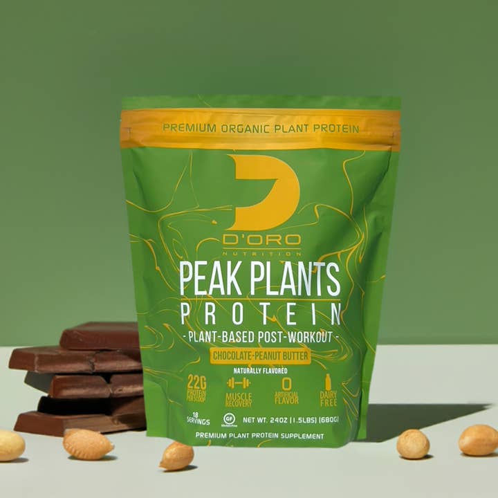 D’Oro Nutrition - Wholesale Protein/Superfood Powder - D'Oro Nutrition - Peak Plants Organic Non-Dairy Vegan Protein - Plant Based Post Workout Zero Artificial Ingredients Soy & Gluten Free