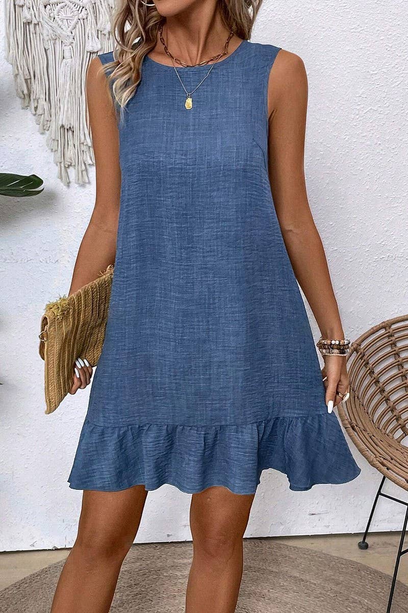 NINEXIS - Wholesale Dress - Women's - CWDSD7142_RUFFLED SLEEVELESS CASUAL TANK DRESS1