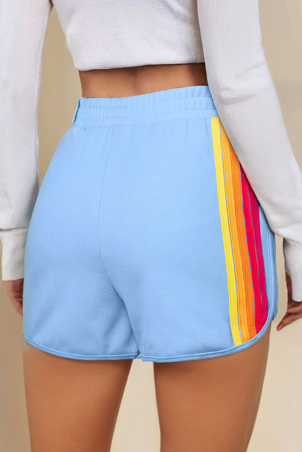 LA Society - Wholesale Shorts - Women's - Color Block Elastic High Waist Casual Shorts3