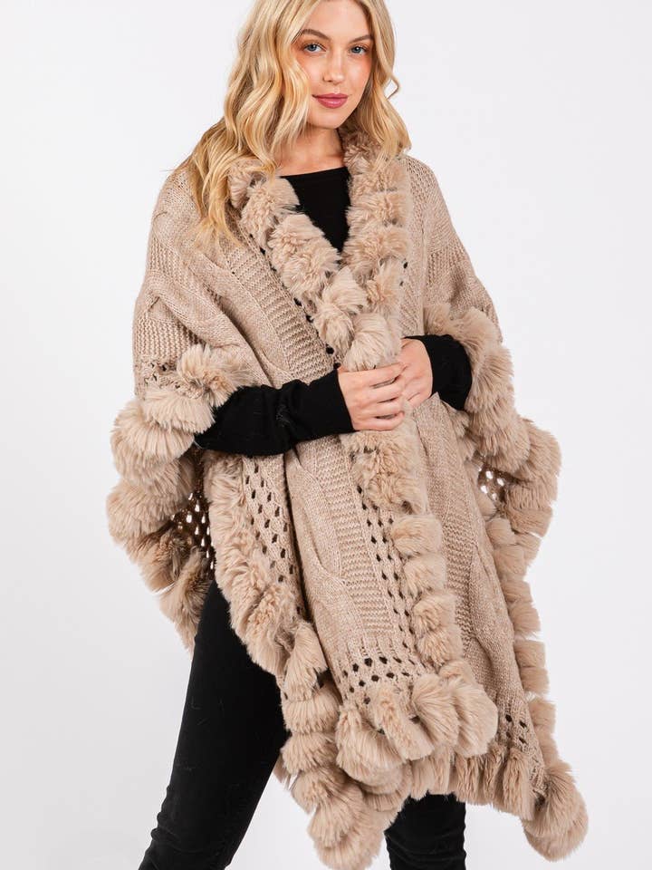 MiMi Wholesale - Wholesale Cape - Women's - MS0408 Faux Fur Trim Cape With Closure10