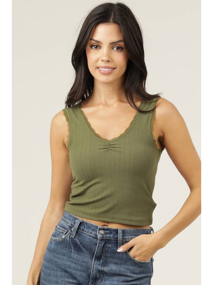 ANGIE - Vente Débardeur – femme - DÉBARDEUR EN TRICOT CÔTELÉ À BORDURE EN DENTELLE X2EA0-ASIS22