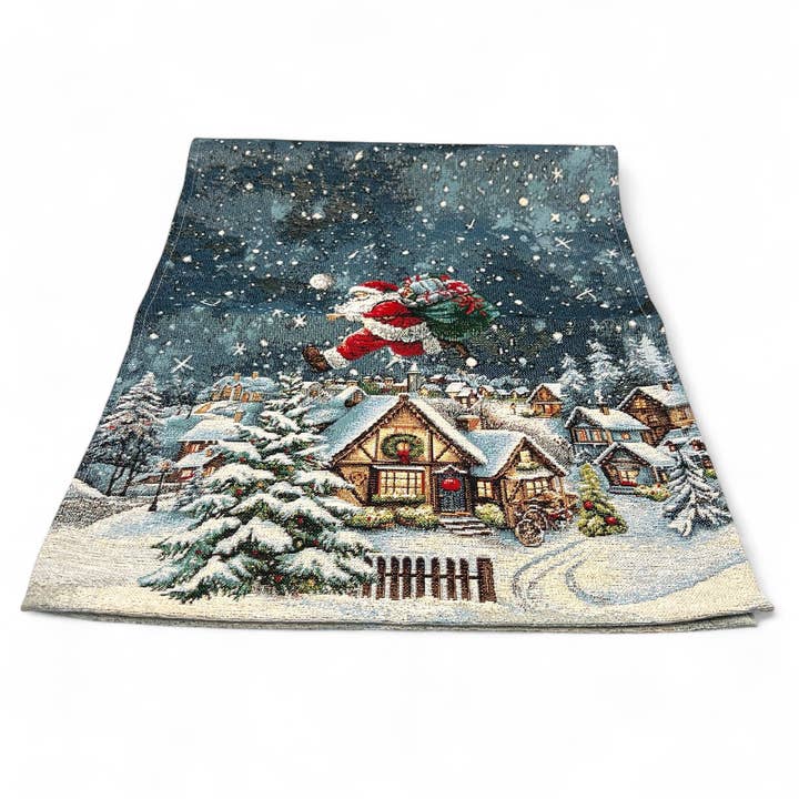 Chemin de table Gobelin Jacquard, PÈRE NOËL, lurex or pour la vente par Hesta