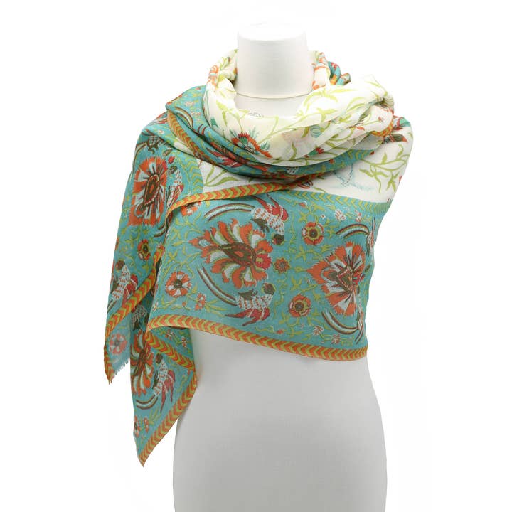 Olive Green - Orange Wool Bird of Paradise Stole for wholesale by Epigram