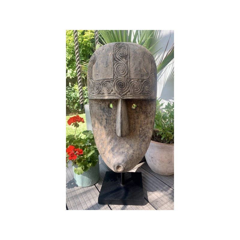 Paloma Black (Casa Natura Design, S.L.) - Wholesale Sculpture - Large Heavy & Solid Wooden Hand Carved Mask On Stand With