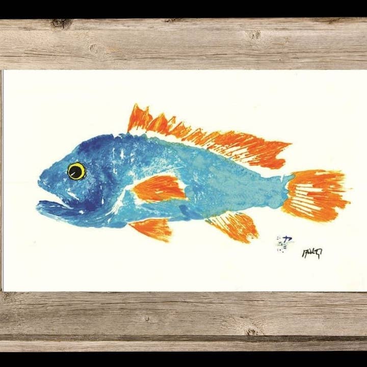 Fish Aye Trading - Wholesale Art print - Blue & Orange Fish Driftwood Framed 12x18 Print | Coastal0