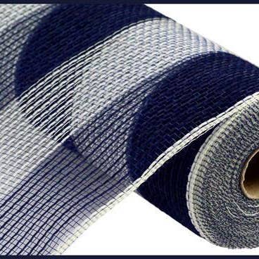 10.5" X10Yd imitación yute/Pp raya ancha azul marino/crema RY8314B7 para venta al por mayor de DecoExchange