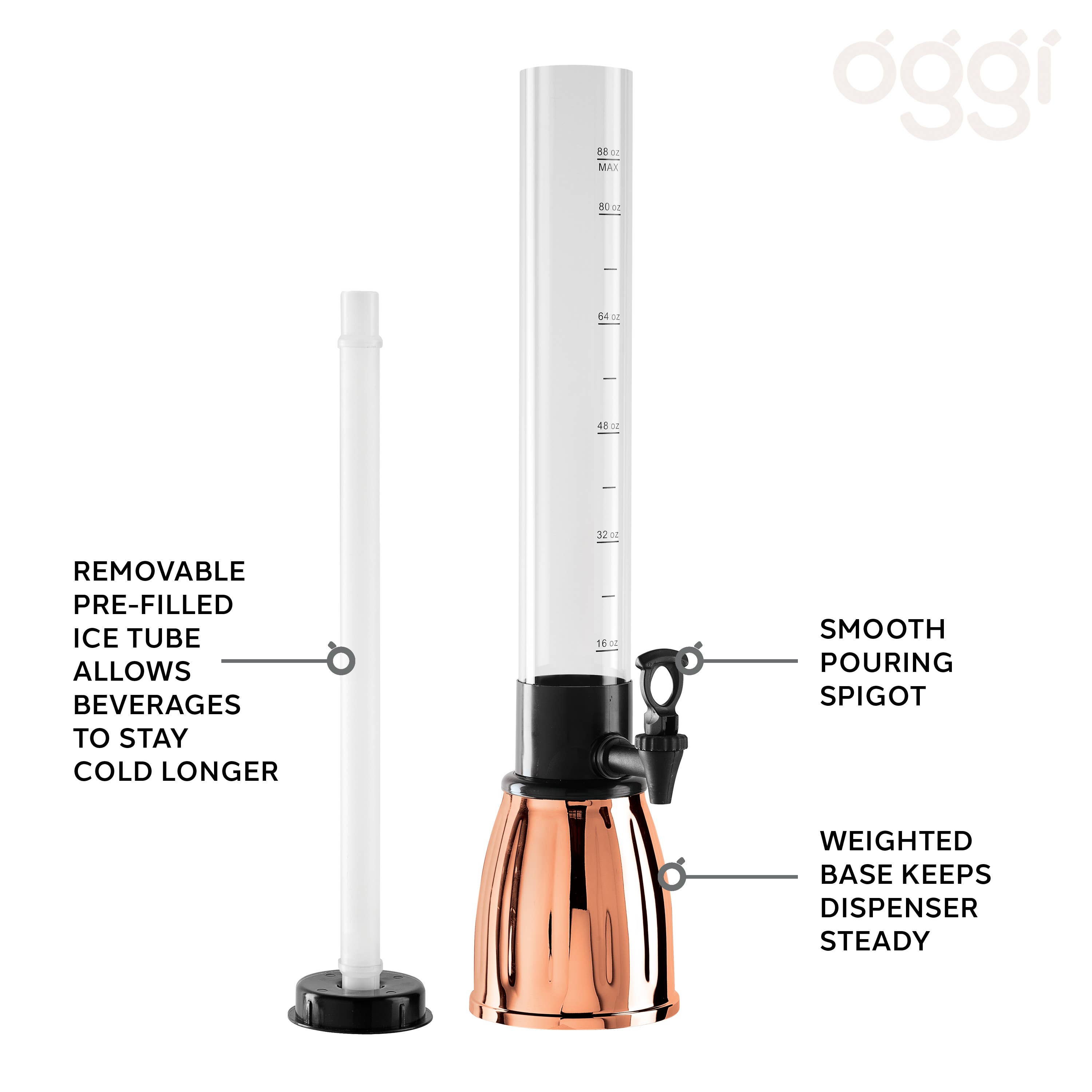 Oggi - Wholesale Drink dispenser - Beer & Beverage Tower Copper (3 qt, 6 Pints)3