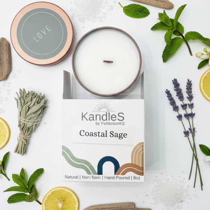 Coastal Sage Luxury Candle | 8oz Non-Toxic Soy Candle with Wooden Wick | Clean Burn for wholesale by PerfectionKS
