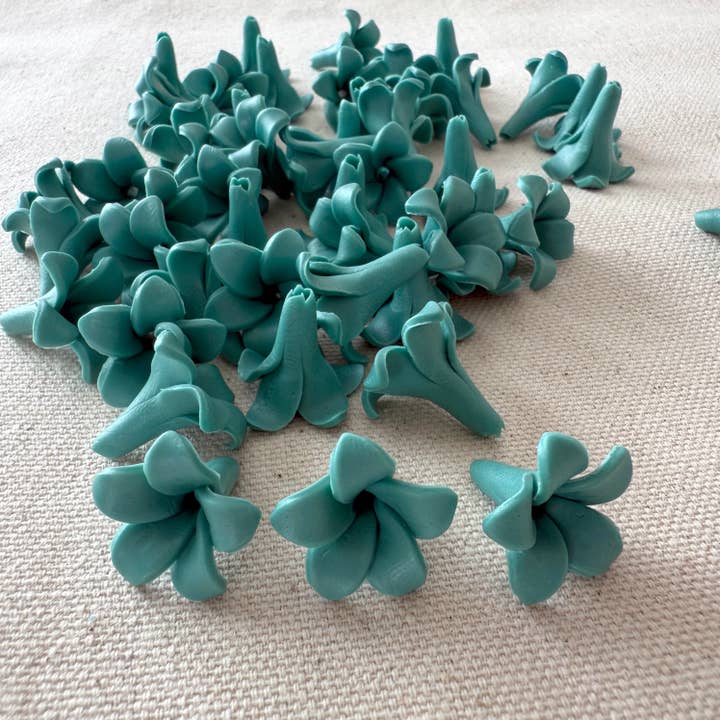 Small Puakenikeni Clay Flowers, Teal, Handmade for Jewelry Making for wholesale by OpalHaus