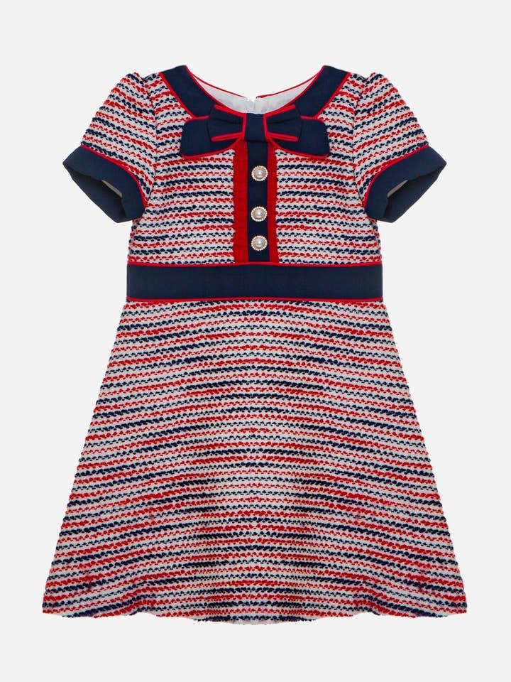 Vestido vermelho e azul-marinho para meninas com laço por atacado de Patachou
